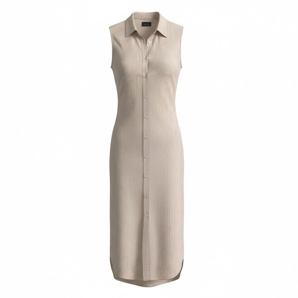 Greek Cotton Striped Midi Shirt Dress – Beige | Sleeveless | EU Minimal - Picture 3 of 5
